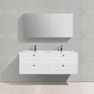 Meuble rétro double vasque FIRENZE 150 cm blanc laqué