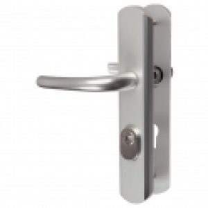 Poignée de porte sur plaque argent – Clé I – Secumax – Vachette