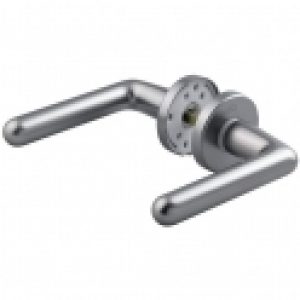 Poignée de porte sur rosace ronde aspect inox – Bec de cane – Cortina…