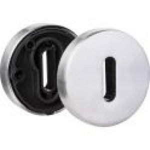 Rosace ronde zamak chromé satiné pour LEYTON – Clé L – Brionne