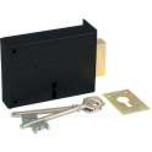 Serrure à gorge en applique noire simple – Clé L – Axe à 70 mm – Série 467 – DOM