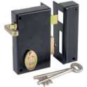Serrure à gorge en applique noire à tirage – Axe à 45 mm – Série 802 – DOM