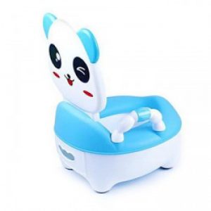 2 sièges de toilettes en forme de panda bleu pour enfant avec une brosse et un tapis