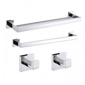 4 pièces accessoires de bain contemporaines en inox poli miroir