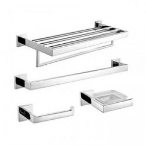 4 pièces accessoires de bain en acier inoxydable poli miroir
