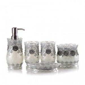 5 pièces d’accessoires pour salle de bain en résine argenté