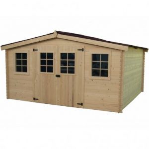 Abri de jardin en madriers massifs 12.65m² avec grande façade