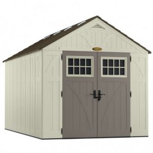 Abri de jardin polyéthylène Suncast Woodgrain 10.27m², plancher + étagères offerts