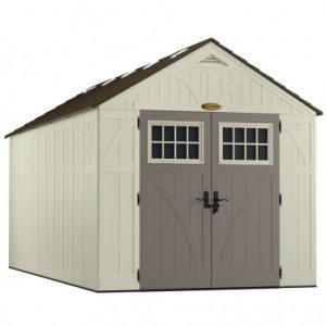 Abri de jardin polyéthylène Suncast Woodgrain 12.66m², plancher + étagères offerts