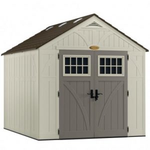 Abri de jardin polyéthylène Suncast Woodgrain 7.90m², plancher + étagères offerts