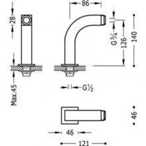 Adaptateur coudé baignoire-douche carré