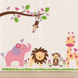 Affiche murale Zoo, lion, girafe, singe, éléphant