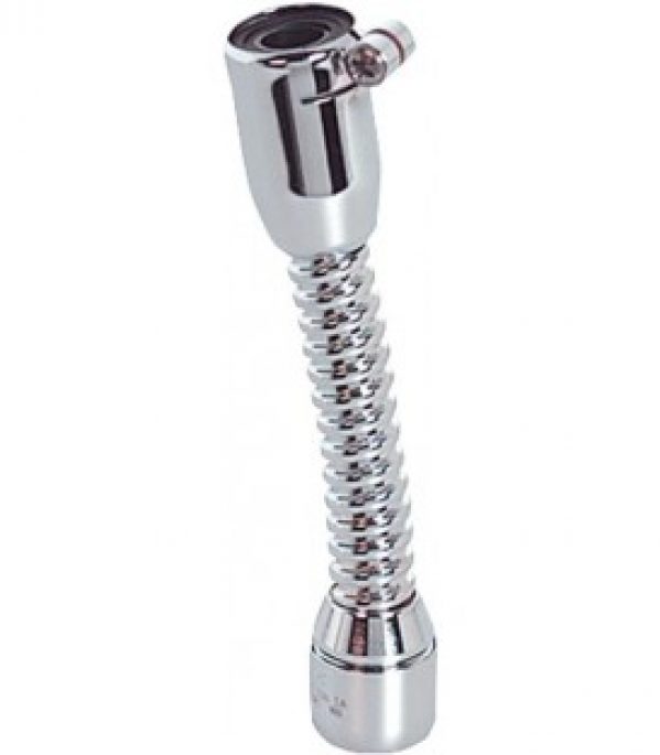 Bec allonge avec jet doux avec pince, metal chrome