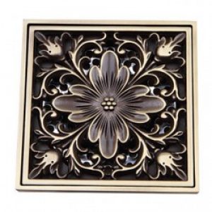 Bonde de drainage d&rsquo;eau à motif de fleur en laiton antique