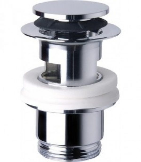 Bonde de vidage « Klicker » chromée avec trou trop-plein et grand bouchon 65mm x 1 1/4&Prime; x 60mm