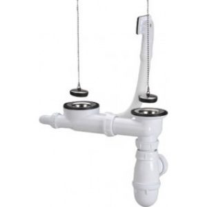 Bonde pour évier deux bacs en inox avec trop plein