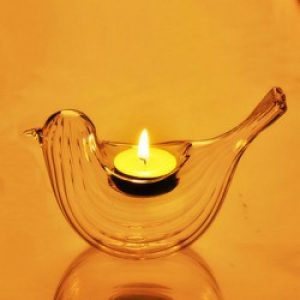 Bougeoir votif en verre sous forme d’oiseau