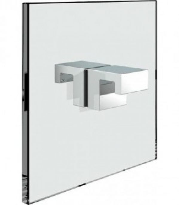 Bouton porte en verre, angle, bilatéral chromé brillant, trou verre 14 mm épaisseur 6-10 mm