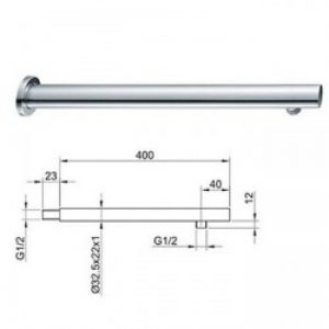 Bras de douche cylindrique de longueur 40 cm en laiton chromé