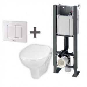 Bâti COMPACT + plaque blanche + cuvette + abattant – Wirquin PRO 55721108