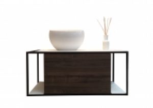 Burgbad Junit – Mineralguss-Waschtisch mit Unterschrank Version links marone dekor trüffel