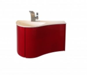 Burgbad Sinea 2.0 – Mineralguss-Waschtisch mit Unterschrank Version links hellrot hochglanz