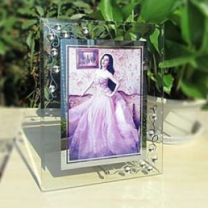 Cadre photo de style contemporain à motif floral en verre