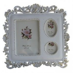 Cadre photo de style rustique à motif floral en polyrésine blanc