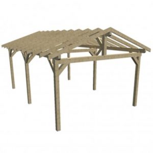 Carport bois 22.85m² toit double pente avec préparation pour couverture tuile