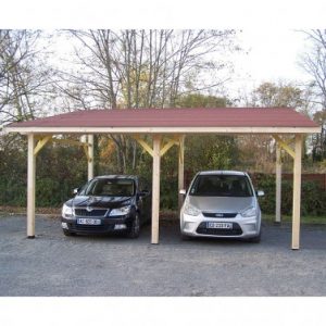 Carport bois 22.85m² toit mono pente et couverture bardeau bitumé