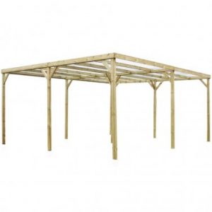 Carport bois autoclavé 2 voitures, 30m² avec toit plat et couverture tôle PVC