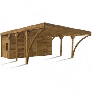 Carport double bois MADEIRA AYMAR 42.11m² avec remise 12m²