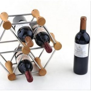 Casier à vin de style contemporain en acier inoxydable et bois