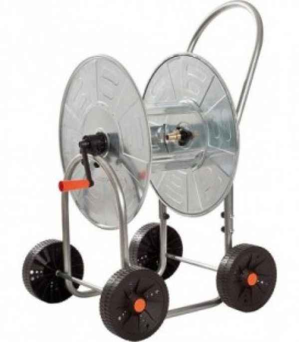 Chariot de tuyau en métal zingué Element de raccordement en laiton sortie de tuyau 3/4&Prime; sur 4 roues