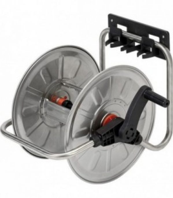 Chariot de tuyau mural en inox Element de raccordement en plastique, support inclus