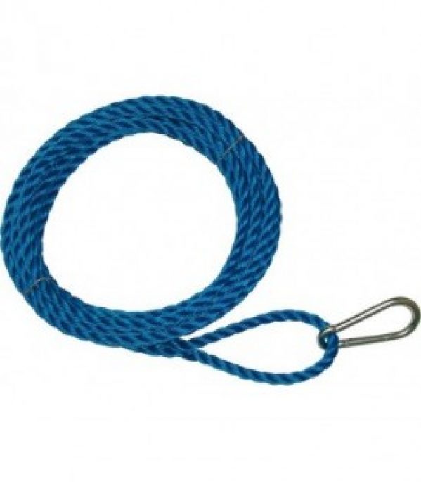 Corde pour montage, boucle d’un cote avec mousqueton, autre bout lisse polypropylene bleu, 20 mm, L 25 m