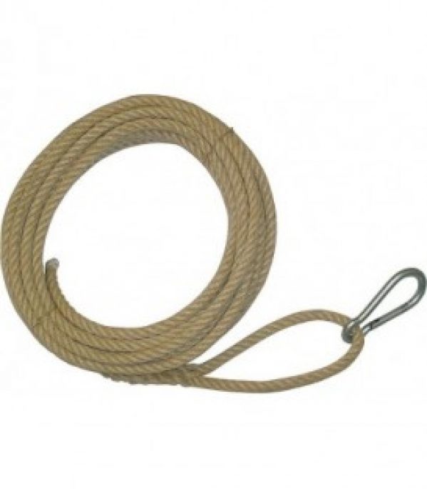 Corde pour montage, boucle d&rsquo;un cote avec mousqueton, autre bout lisse chanvre 20 mm, longueur 15 m