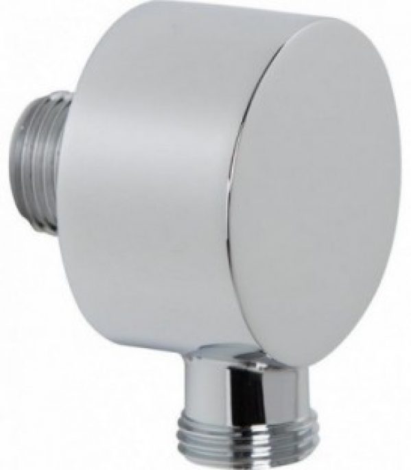 Coude de raccord mural Design 90°, chromé, 50 mm modele rond avec clapet anti-retour