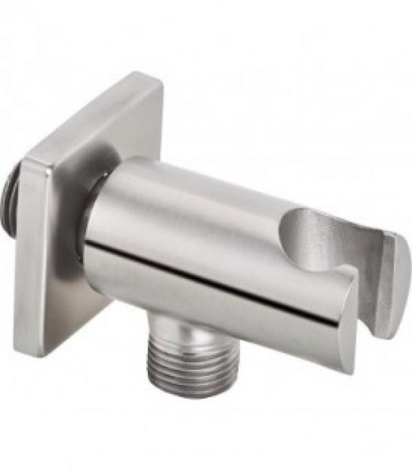 Coude mural avec support de douchette, carré, en inox poli