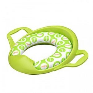 Cuvette pour sièges de toilettes en plastic pour enfants de couleur verte avec tapis