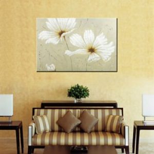 Décoration murale de style moderne peinte à la main à motif fleurs blanches