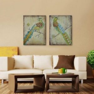 Décoration murale de style rétro à motif paon peint à la main