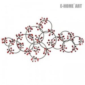 Décoration murale de style rustique en forme cercles et fleurs rouges