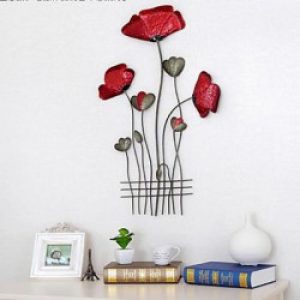 Décoration murale de style rustique en forme coquelicot en métal