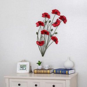Décoration murale de style rustique en forme coquelicot rouge en métal