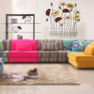 Décoration murale de style rustique en forme fleurs colorées en métal