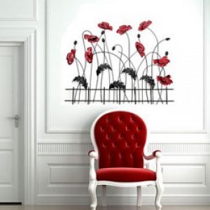 Décoration murale de style rustique en forme fleurs rouges en métal