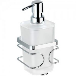 Distributeur de savon – Mural – Acier et verre satiné – Forme carrée