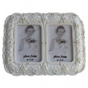 Double cadre photo de style rustique en polyrésine blanc