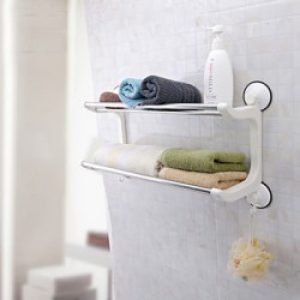 Double étagères avec crochets et support de fixation en puissantes ventouses